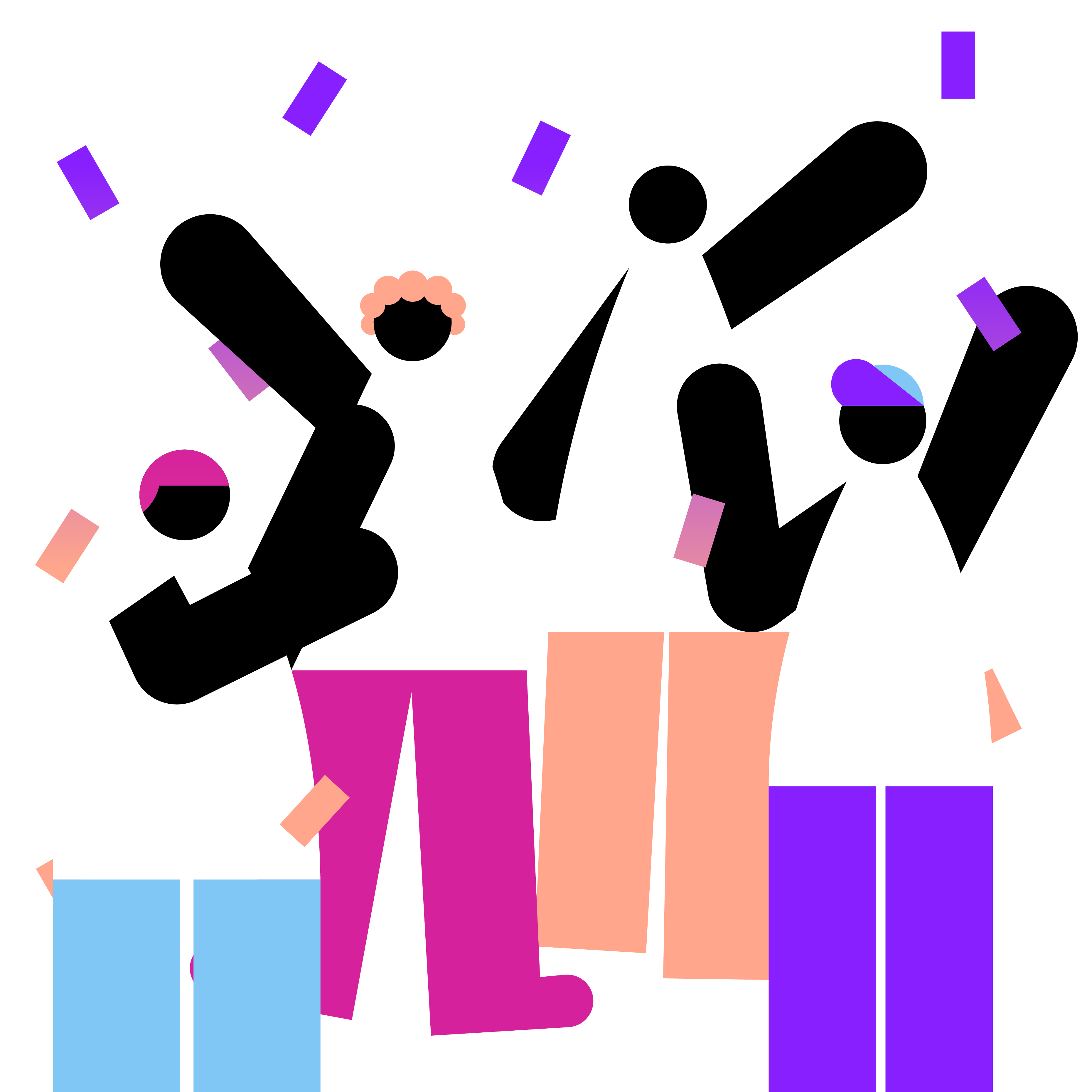 Vonage Values Illustration of people with confetti falling on them.